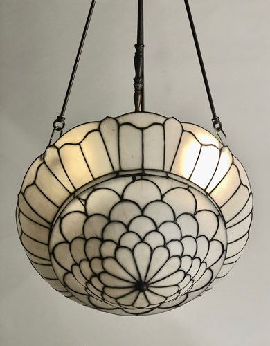 White Leaded Glass Inverted Dome Ceiling Light